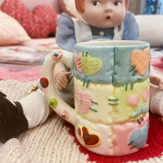 Kawaii Aesthetic Y2K Cute Fairy Patchwork Color Ceramic Cup - Kimi MK Kawaii Store