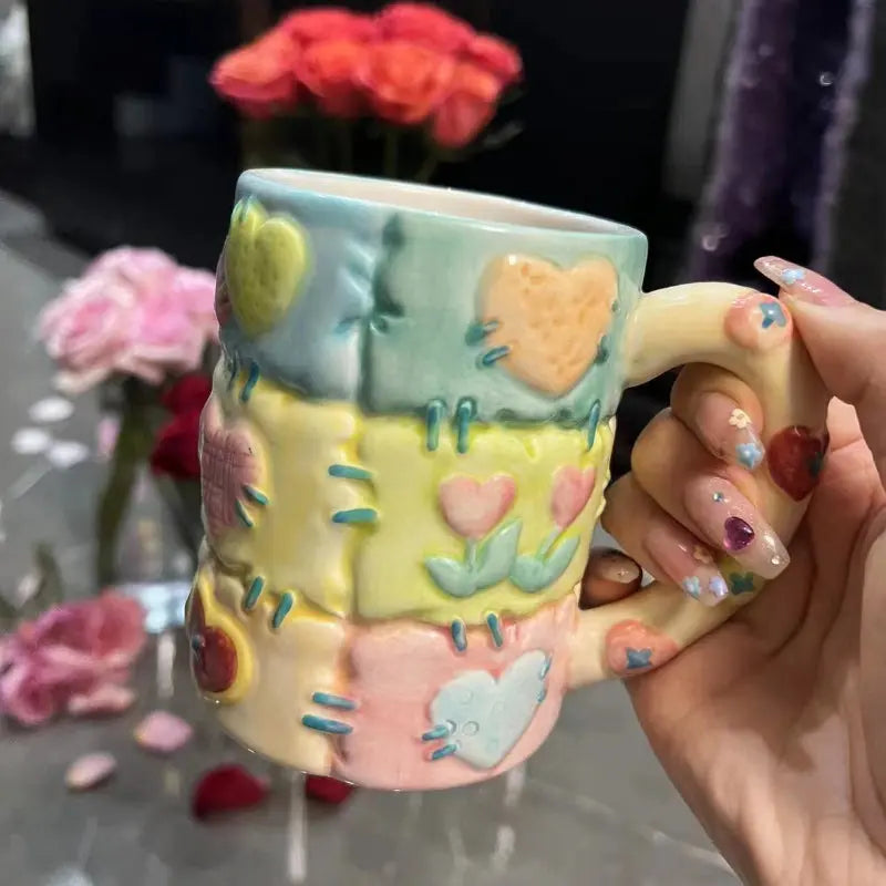 Kawaii Aesthetic Y2K Cute Fairy Patchwork Color Ceramic Cup - Kimi MK Kawaii Store