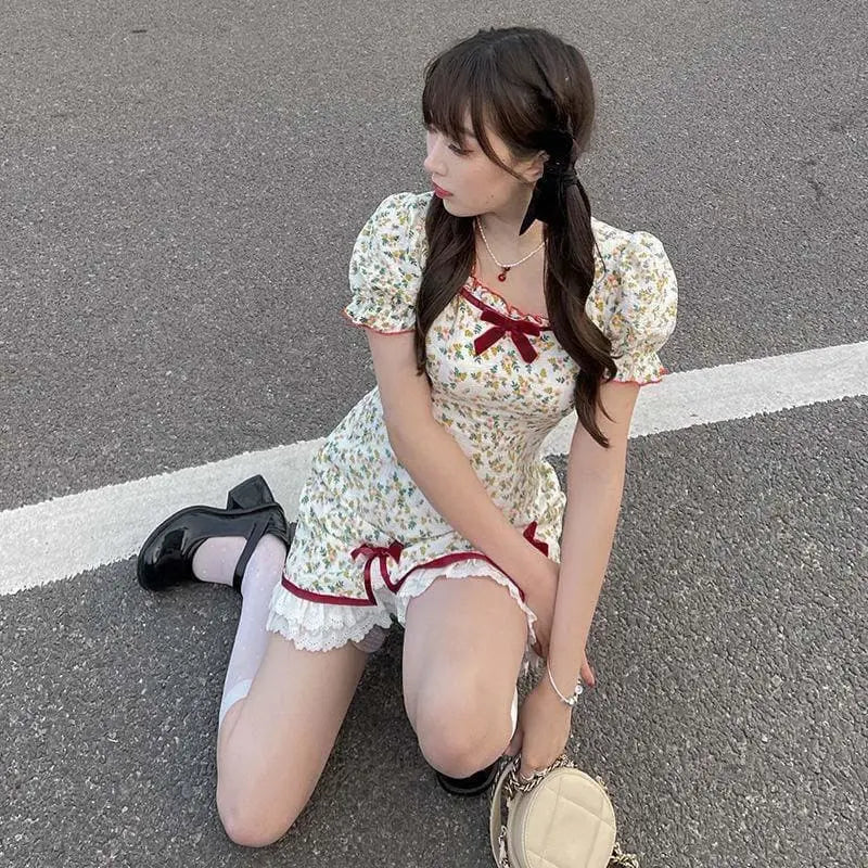 Petal Forest Kawaii Princess Floral Cottage Mini Dress