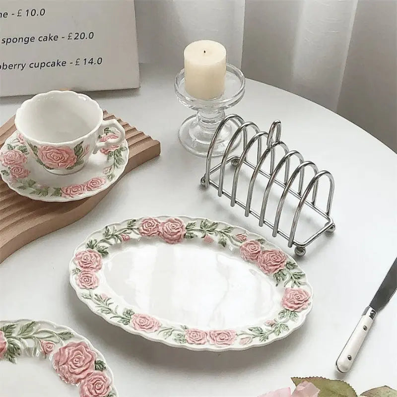 Kawaii Aesthetic Y2K Cute Fairy Pink Retro Roses Cup and Saucer ON1460 spreepickyshop