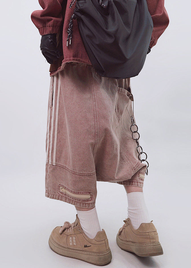 Dark Striped Gray Men Plus Elastic Shorts Waist Size Zippered Summer