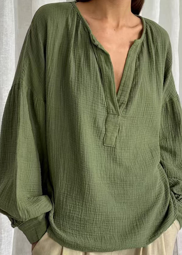 Solid Green Size Patchwork Plus Neck Fall V Tops