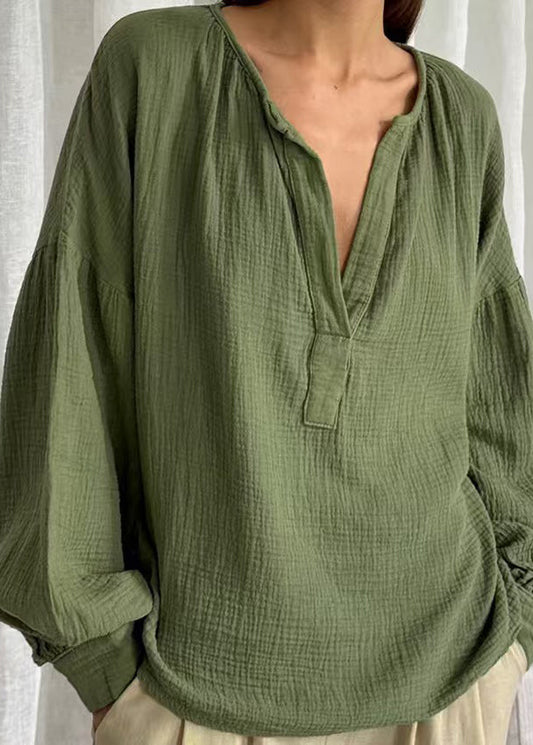 Solid Green Size Patchwork Plus Neck Fall V Tops