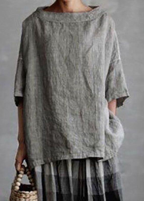 Solid Size T O-Neck Patchwork Plus Shirts Summer Grey