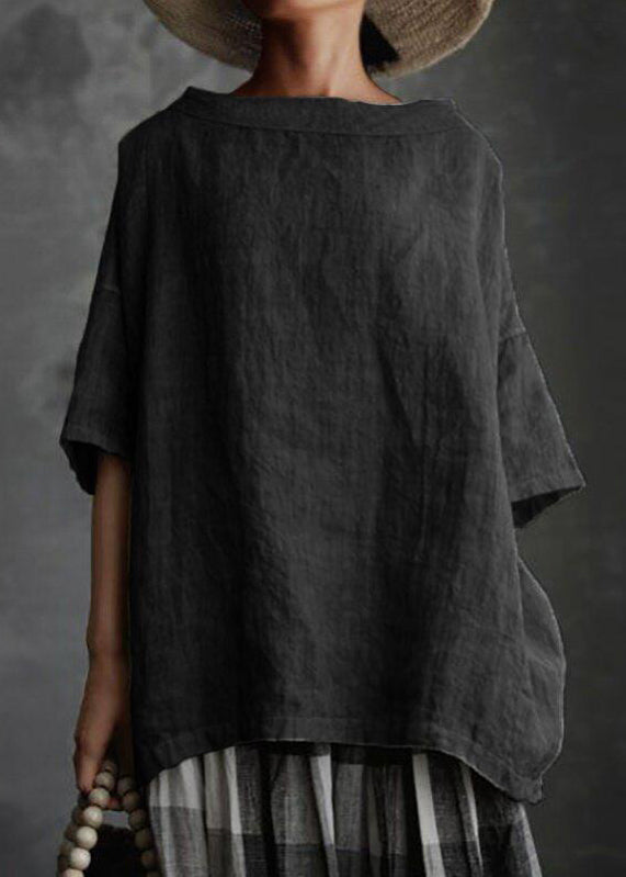 Solid Size T O-Neck Patchwork Plus Shirts Summer Grey