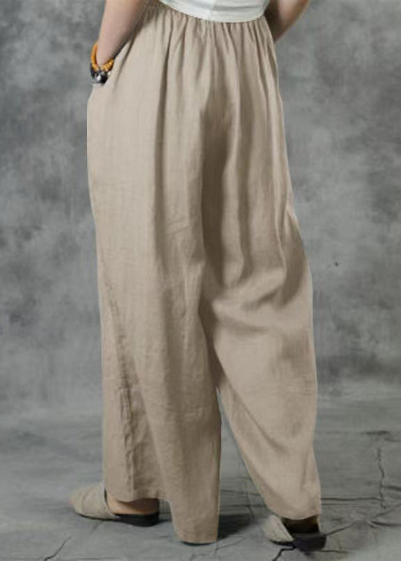 Khaki Plus Waist Elastic Leg Summer Size Pockets Wide Pants