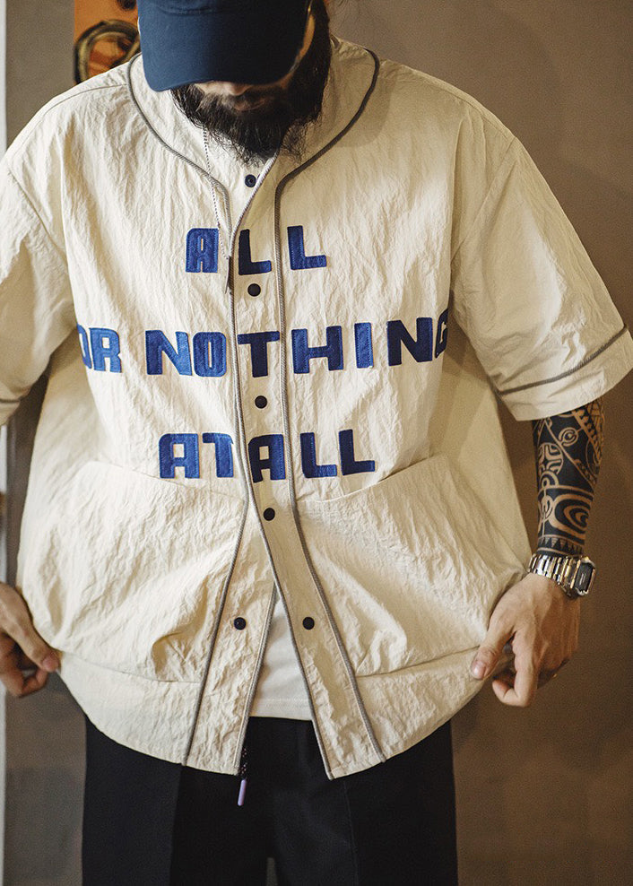 Letter Men Pockets Sleeve Button Plus Half Cotton Khaki Size Shirts