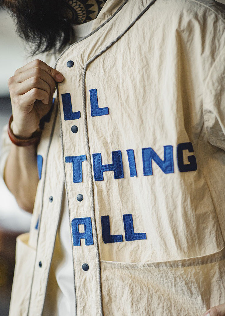 Letter Men Pockets Sleeve Button Plus Half Cotton Khaki Size Shirts