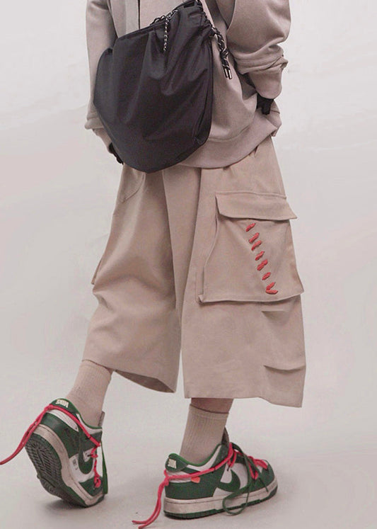 Men Elastic Pants Waist Summer Size Plus Cotton Khaki Crop Pockets