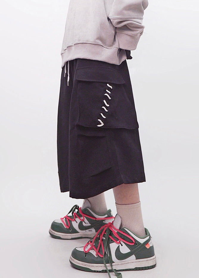 Men Elastic Pants Waist Summer Size Plus Cotton Khaki Crop Pockets