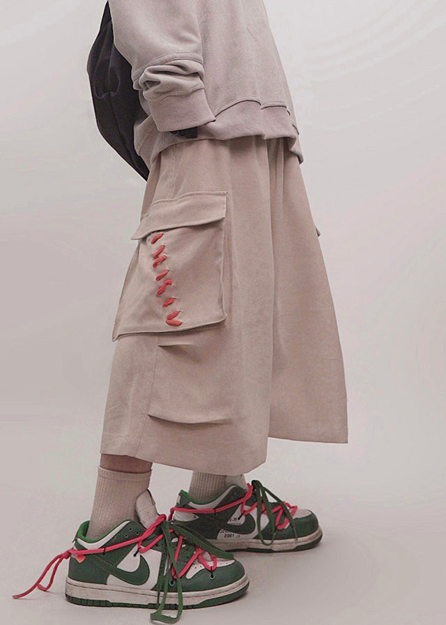 Men Elastic Pants Waist Summer Size Plus Cotton Khaki Crop Pockets