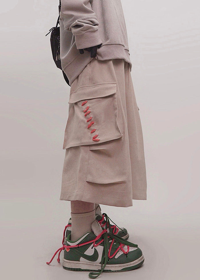 Men Elastic Pants Waist Summer Size Plus Cotton Khaki Crop Pockets