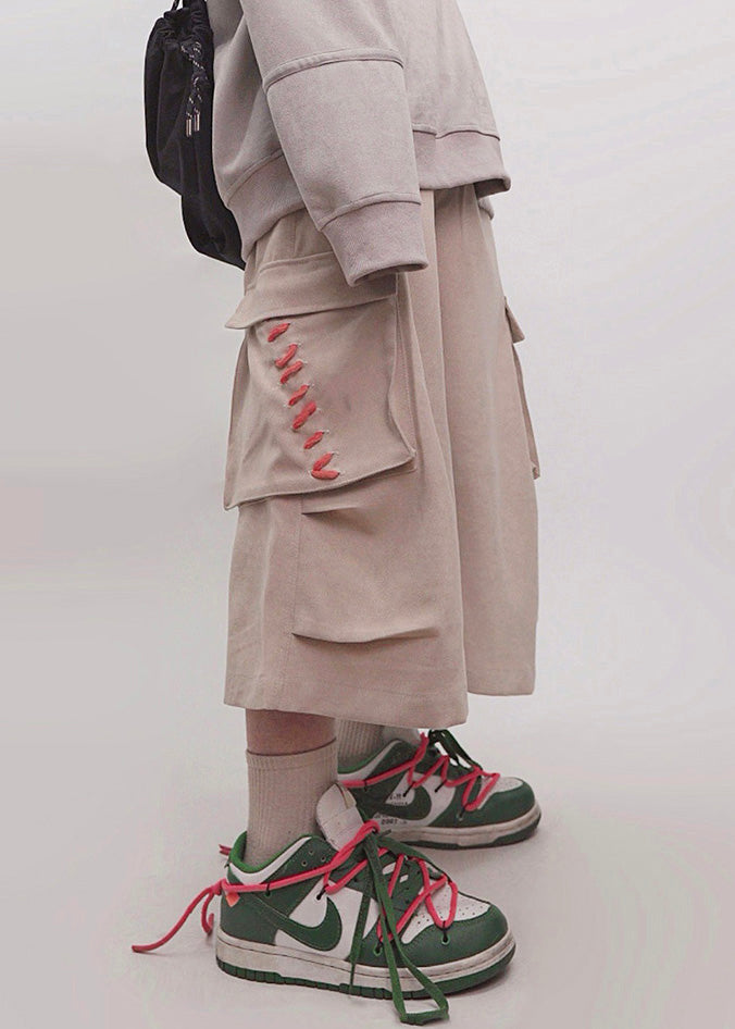 Men Elastic Pants Waist Summer Size Plus Cotton Khaki Crop Pockets