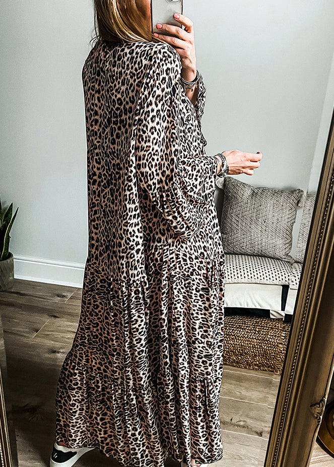 Maxi Leopard Dress Size Patchwork Neck Fall V Plus