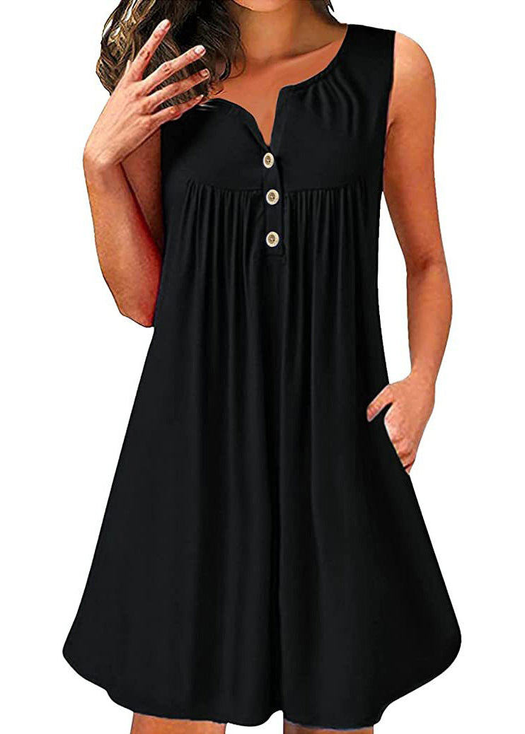 Plus Sleeveless Cotton Neck Mid Size V Dress Red Wrinkled