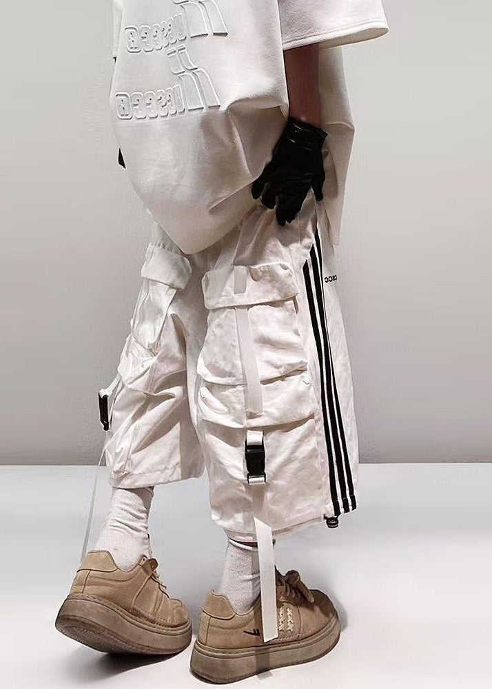 Men Summer Striped White Size Shorts Plus Cotton Pockets