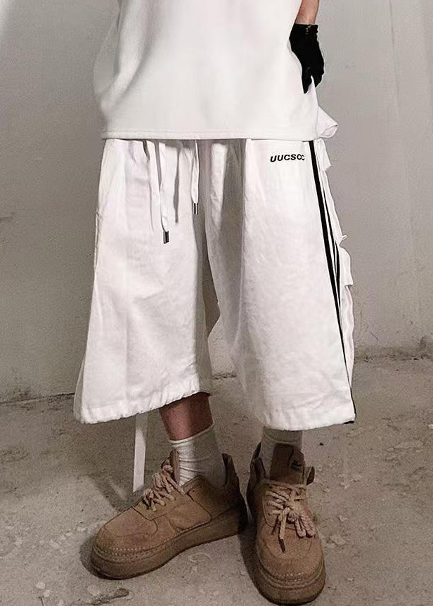 Men Summer Striped White Size Shorts Plus Cotton Pockets