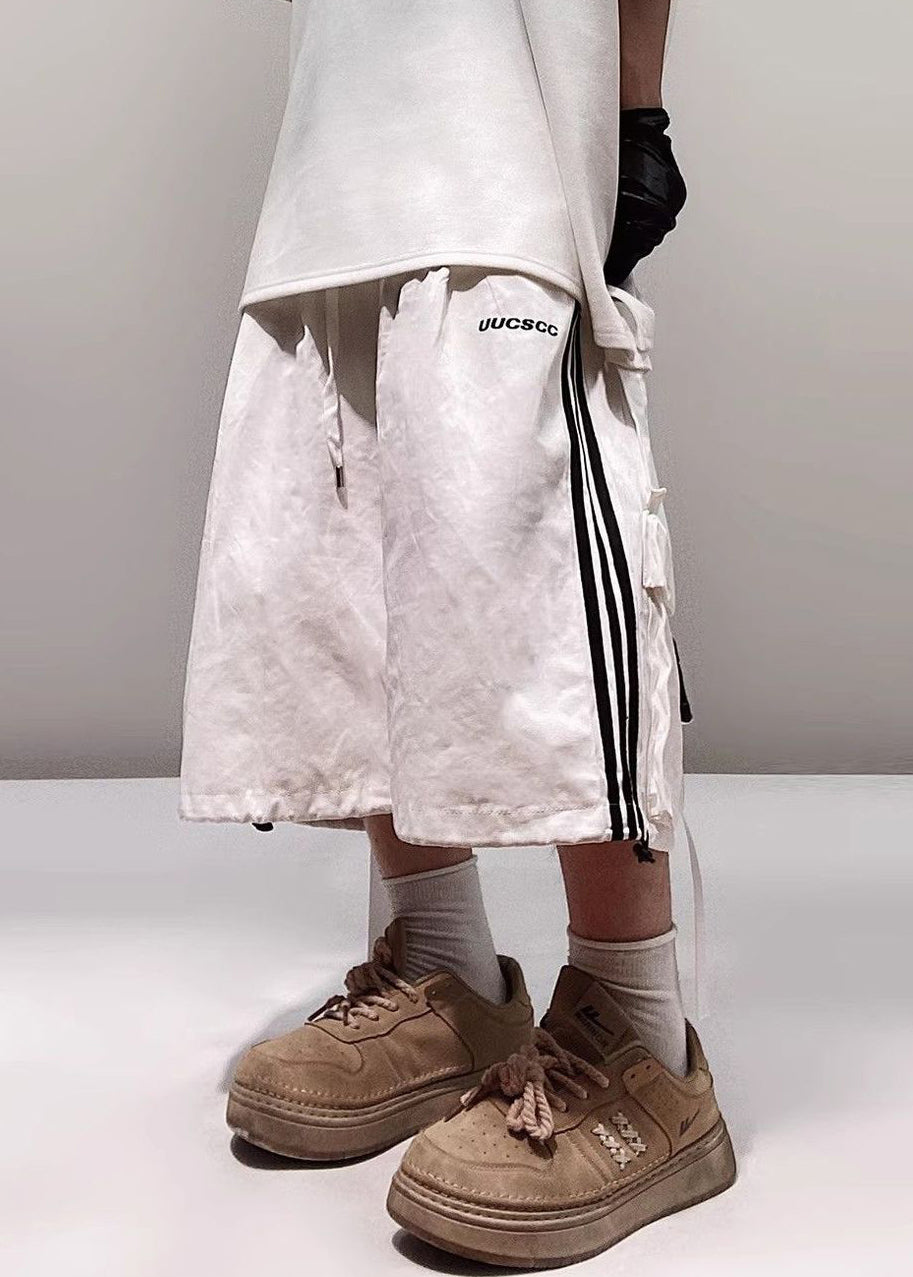 Men Summer Striped White Size Shorts Plus Cotton Pockets