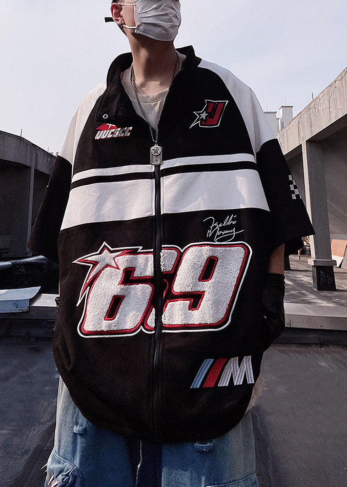 T Half Sleeve White Cotton Shirts Mens Print Plus Size Up Zip