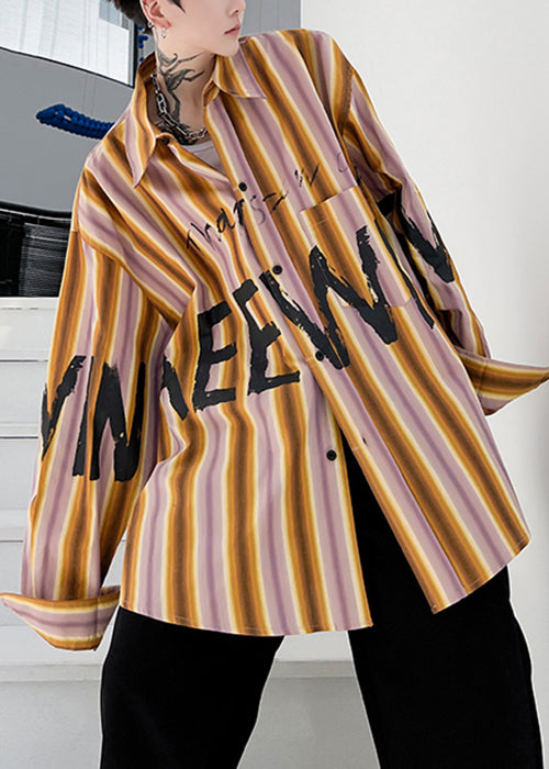 Low Striped Men Size Plus Yellow High Shirt Spring Letter Cotton Design