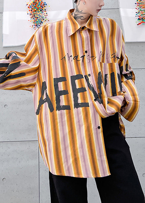 Low Striped Men Size Plus Yellow High Shirt Spring Letter Cotton Design