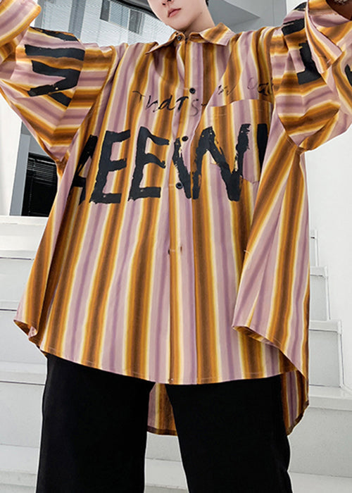 Low Striped Men Size Plus Yellow High Shirt Spring Letter Cotton Design