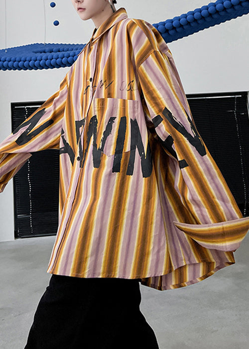 Low Striped Men Size Plus Yellow High Shirt Spring Letter Cotton Design