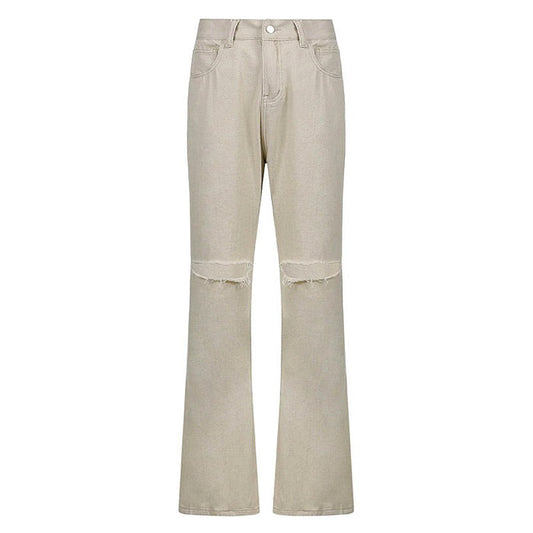 Beige Casual Flare Jeans