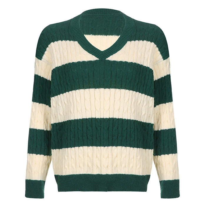 Dark Green Striped Knit Jumper
