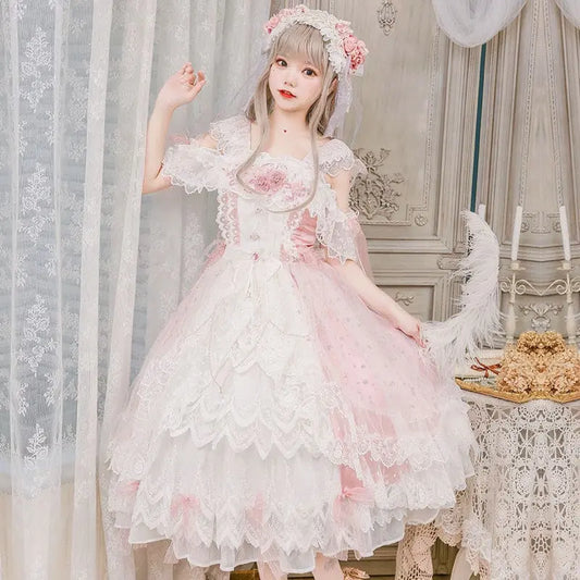 Robe en dentelle Lolita rose princesse Kawaii MK17703