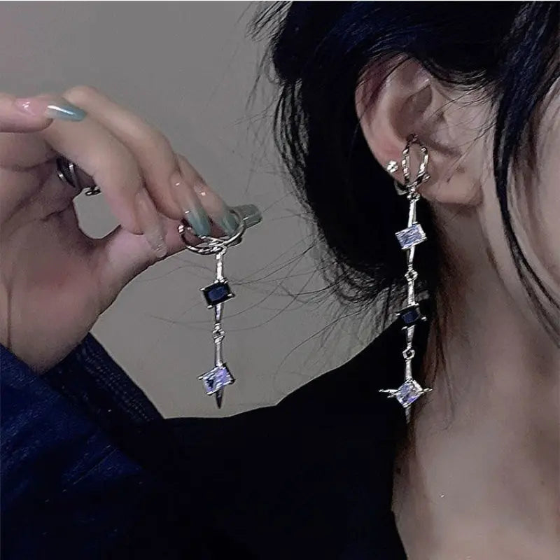 Kawaii Aesthetic Y2K Cute Fairy Purple and Black Long Metalic Earring ON1433 spreepickyshop