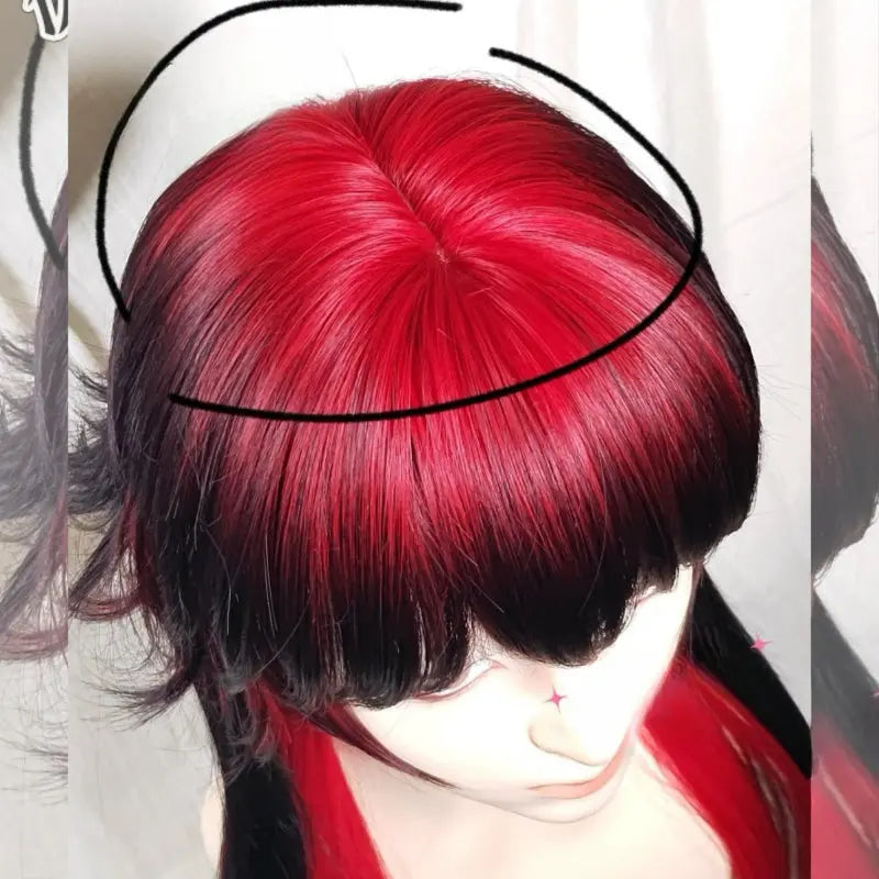 Kawaii Aesthetic Y2K Cute Fairy Red Moon Black Red Wig ON1279 spreepickyshop