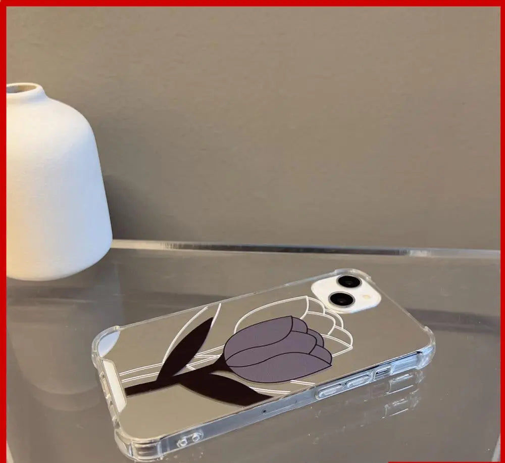 Étui de téléphone tulipe noir rétro pour iPhone 11 iPhone 13 Pro Max iPhone 12 Pro Max iPhone 7+ iPhone xr MK18707