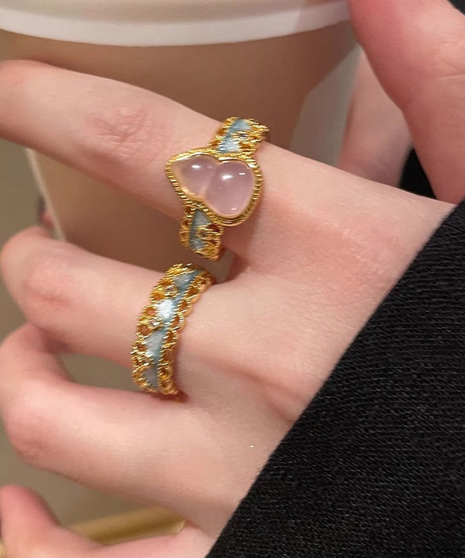 Silver Rings Overgild Two-Piece Open Retro Set Sterling Lace Gold Gourds