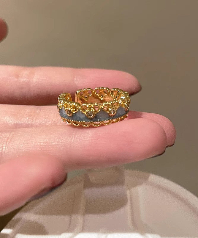 Silver Rings Overgild Two-Piece Open Retro Set Sterling Lace Gold Gourds