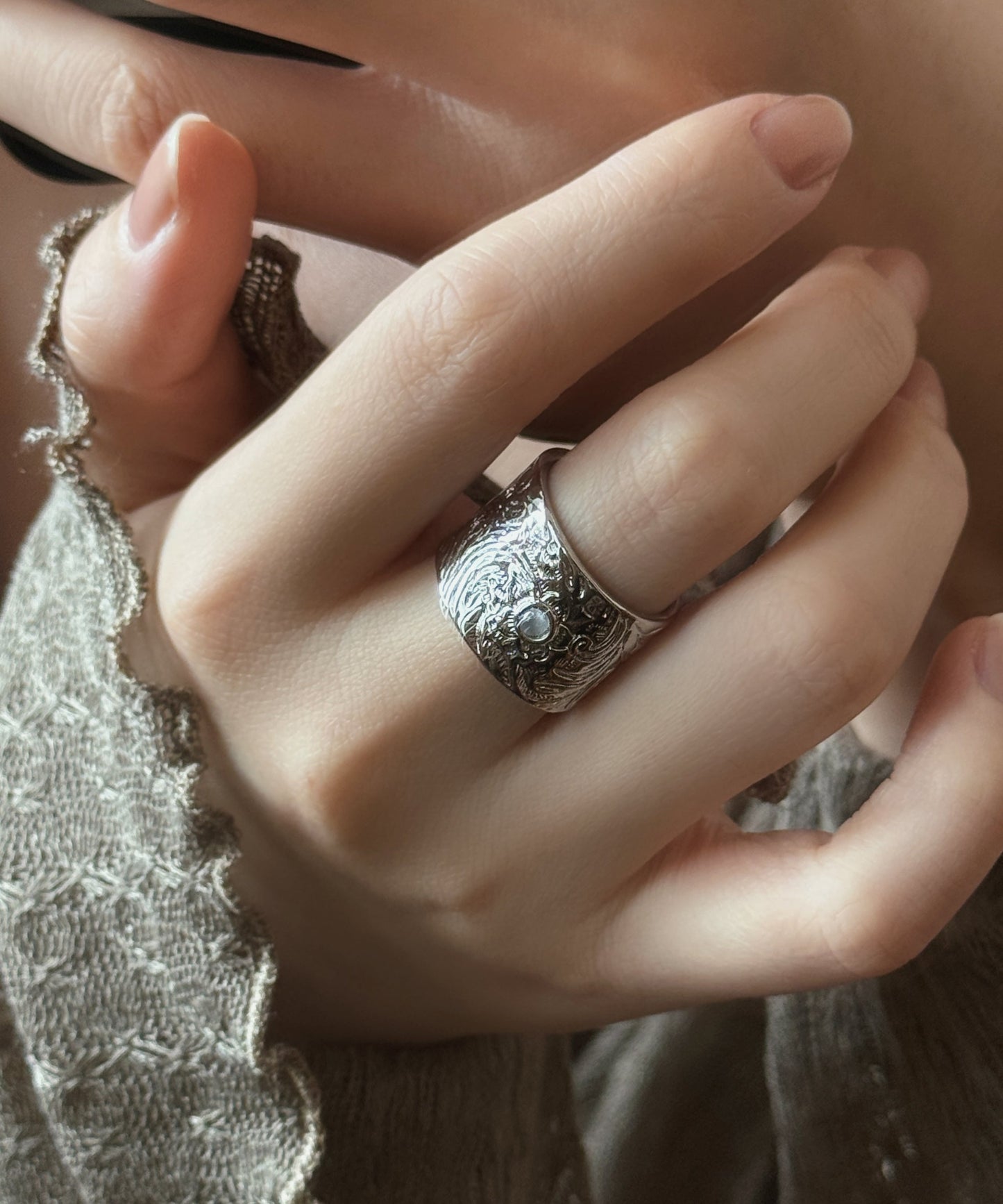 Retro Silk Rings Open Jade Sterling Silver