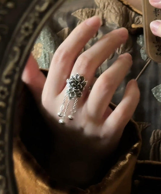 Silk Silver Rings Peony Retro Tassel Sterling