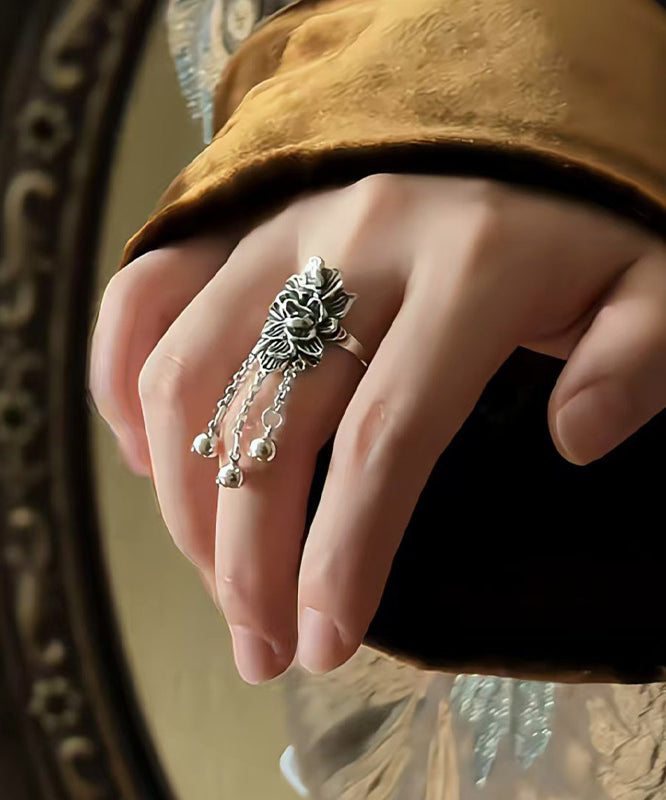 Silk Silver Rings Peony Retro Tassel Sterling