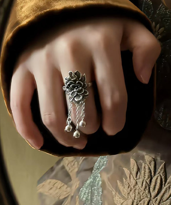 Silk Silver Rings Peony Retro Tassel Sterling