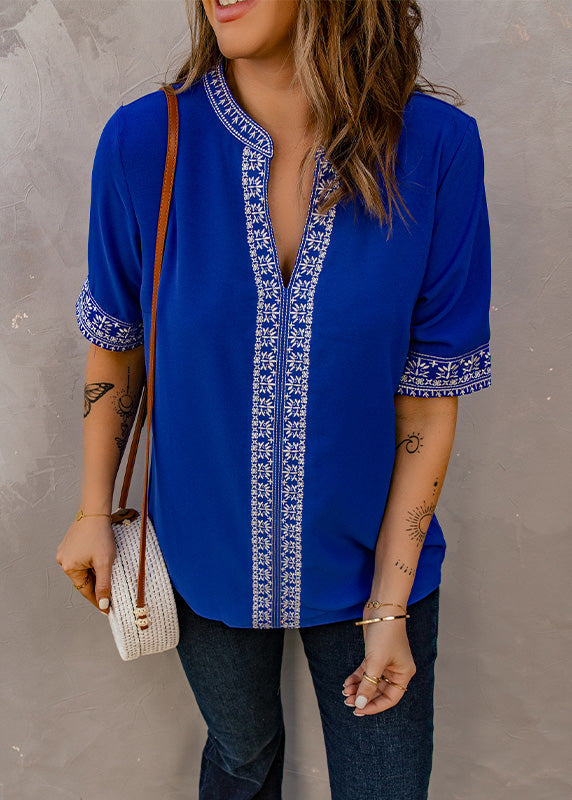 Thin Shirts Summer Royal T Blue Embroidered