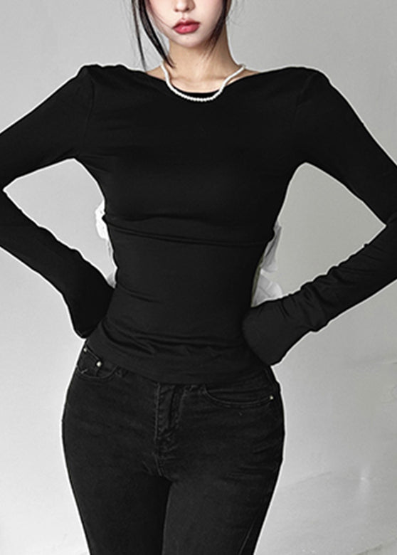 Hollow Backless Sexy Out Black Top Patchwork Fall