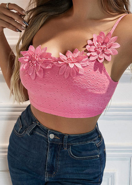 Top With Shoulder Camisole Sexy Pink Flower Single Dimensional