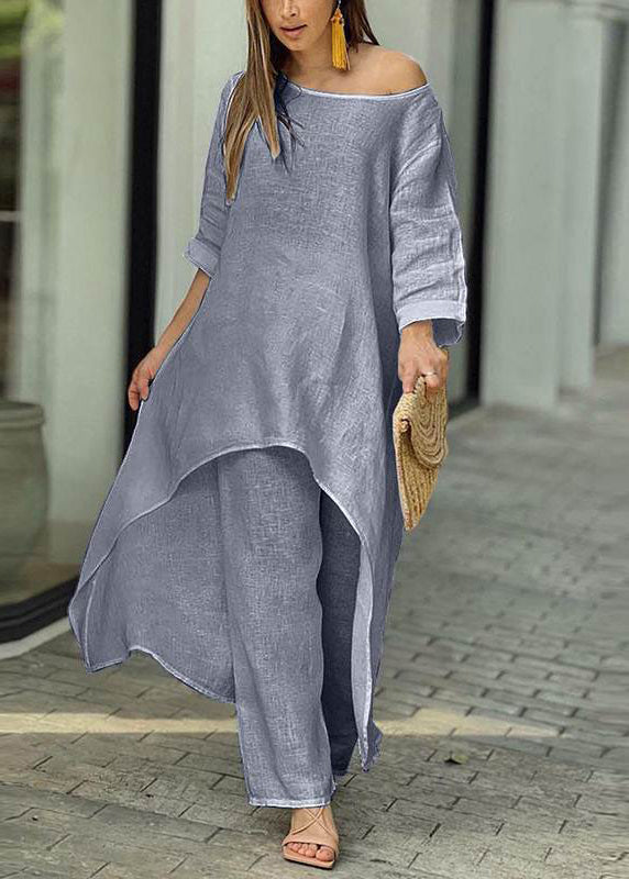 Patchwork Top Blue Baby Wide Pants Simple And Leg Asymmetrical