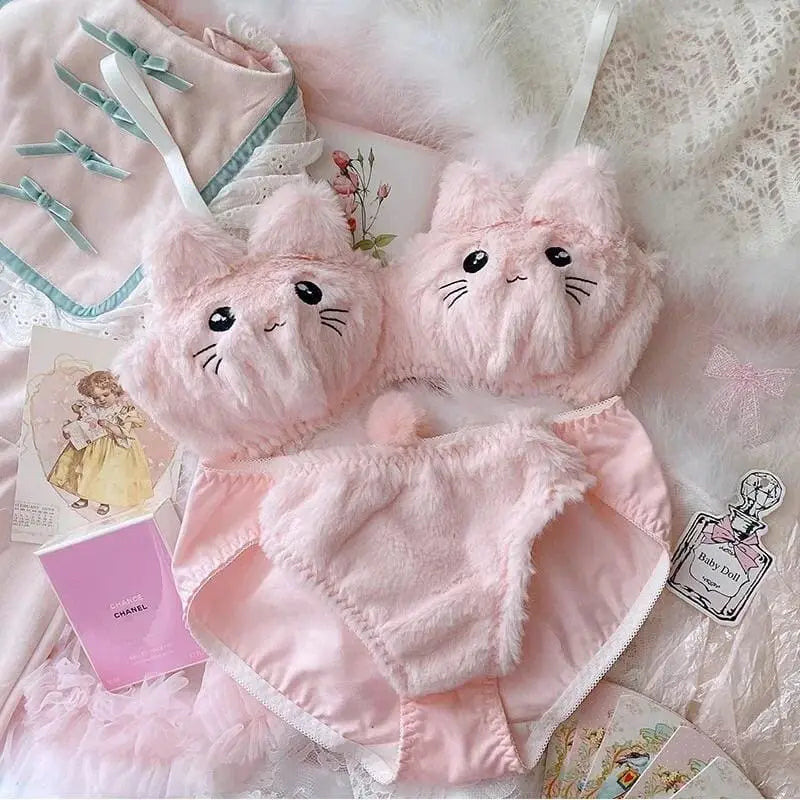 Ensemble de lingerie princesse Kawaii chaton pelucheux doux