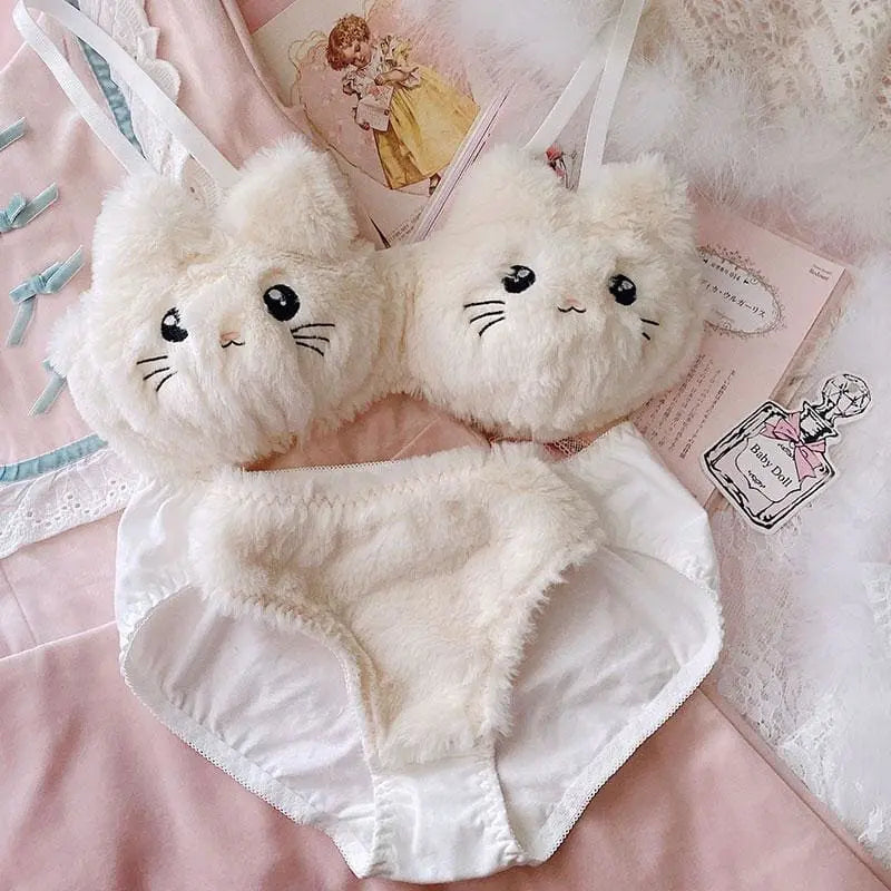 Ensemble de lingerie princesse Kawaii chaton pelucheux doux