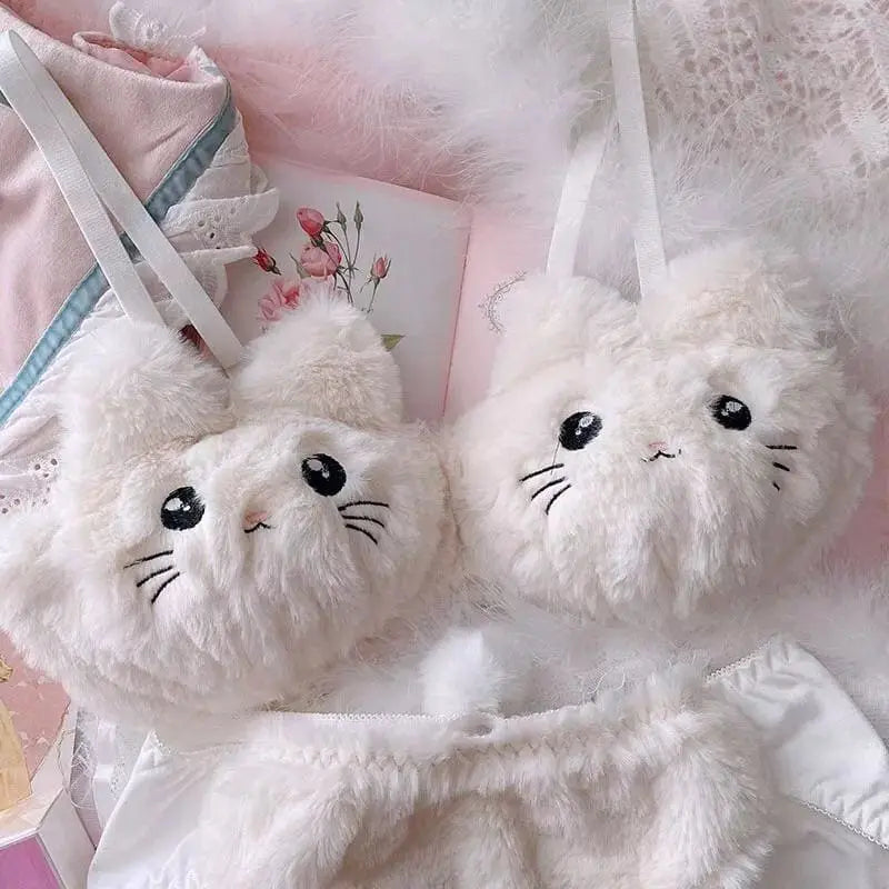 Ensemble de lingerie princesse Kawaii chaton pelucheux doux