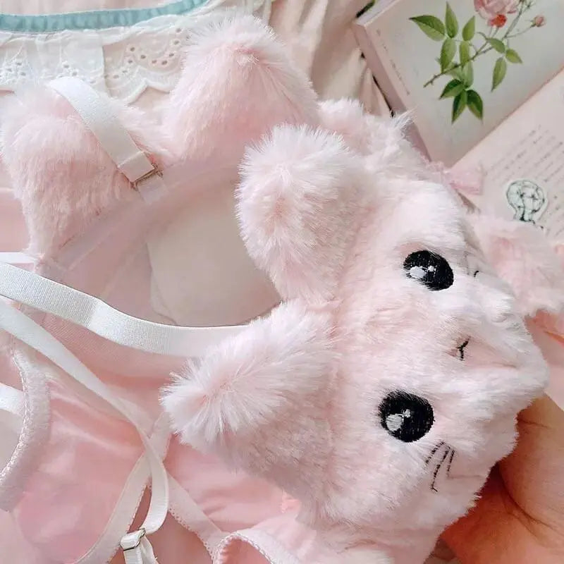 Ensemble de lingerie princesse Kawaii chaton pelucheux doux