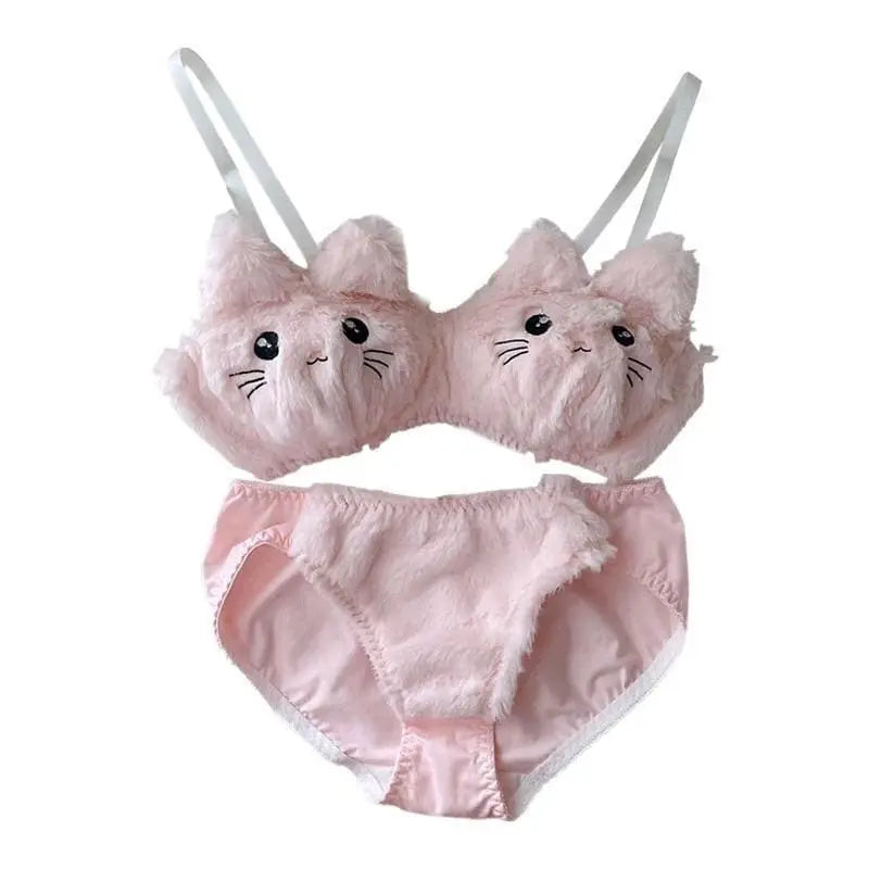 Ensemble de lingerie princesse Kawaii chaton pelucheux doux