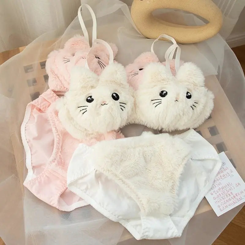 Ensemble de lingerie princesse Kawaii chaton pelucheux doux
