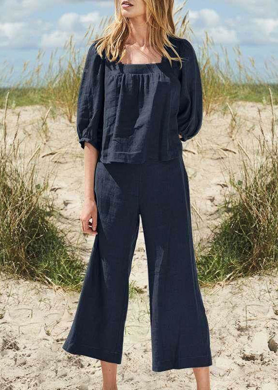 Khaki Square Pieces Two And Half Crop Style Set Top Collar Pants